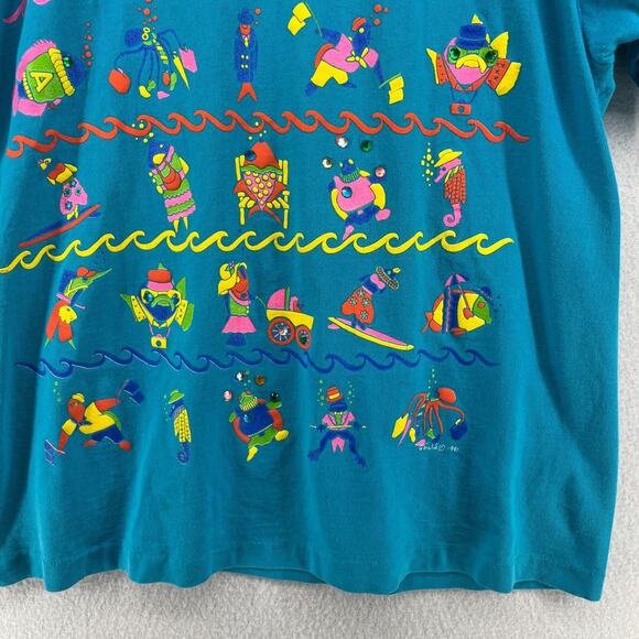 EYES ON CALIFORNIA Shirt Women One Size Fish Seahorse Single Stitch Vintage Blue - Picture 5 of 16
